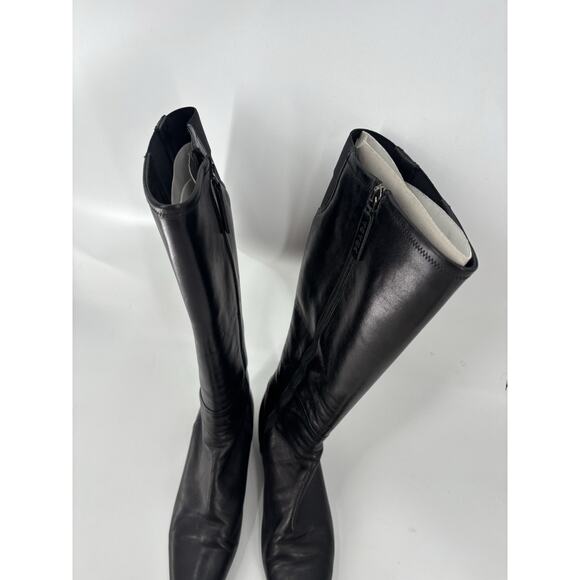 Prada Boots Womens 39 Black Leather Knee High Zip Up Wedge Elastic Nylon Panel - Picture 5 of 14